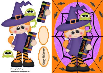 Little Witch in Purple Dress with Orange Stripey Tights