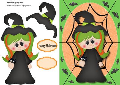 Little Witch with Green & Orange Hair