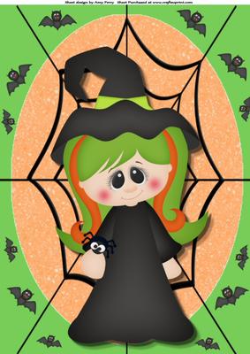Little Witch with Green & Orange Hair A4