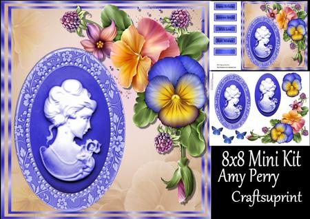 Beautiful Floral Dark Blue Cameo 8x8 Mini Kit