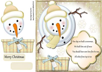 Beige Snowman Looking Up with Poem 8x8