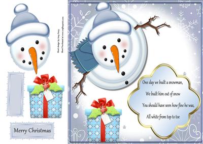 Blue Snowman Looking Up with Poem 8x8