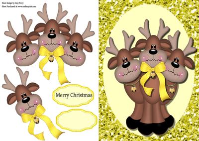 Cheeky Reindeers with Yellow Bow