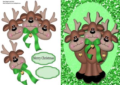 Cheeky Reindeers with Green Bow