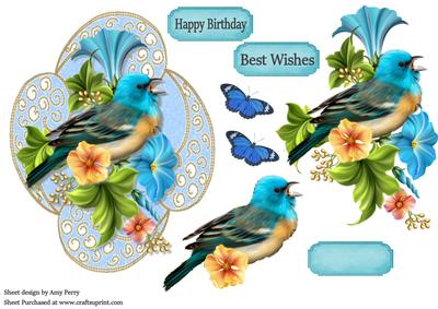 Beautiful Blue Bird in Flowers Topper