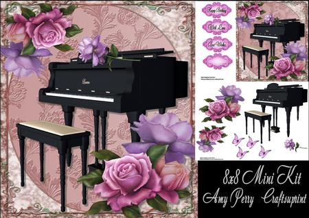 Beautiful Grand Piano with Roses 8x8 Mini Kit