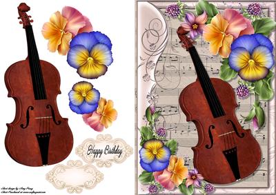Beautiful Violin with Pansies