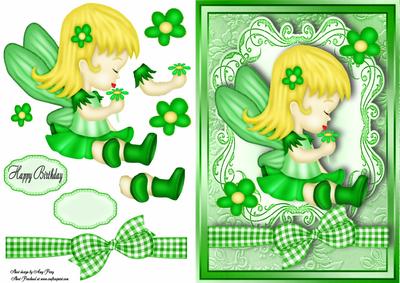 Cute Green Fairy with Flowers