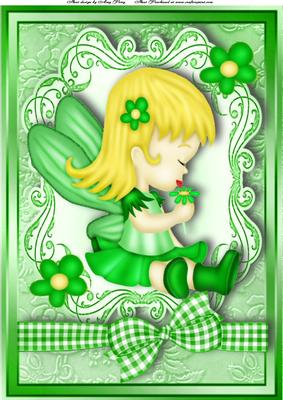 Cute Green Fairy with Flowers A4