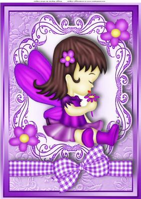 Cute Purple Fairy with Flowers A4