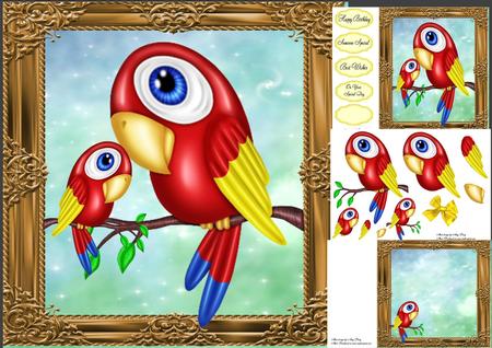 Beautiful Red Parrot with Baby 8x8 Mini Kit