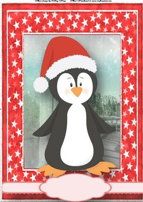 Adorable Christmas Penguin with Santa Hat A4