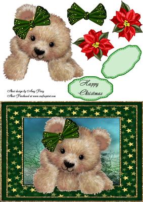 Fuzzy Brown Bear with Green Star Bow
