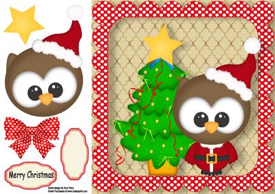 Gorgeous Santa Owl with Christmas Tree 8x8