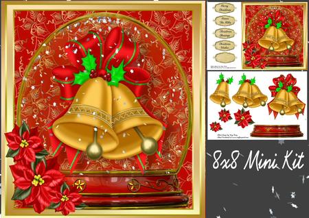 Beautiful Gold Bells in Snow Globe 8x8 Mini Kit