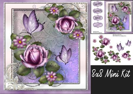 Beautiful Lilac Roses & Butterflies 8x8 Mini Kit