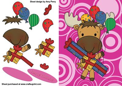 Birthday Moose on Pink Backing Paper