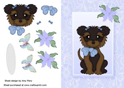 Cute Yorkie Terrier with Blue Bow
