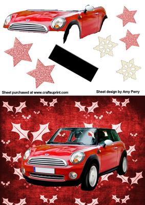 Lovely Red Car on Holly Backing Paper