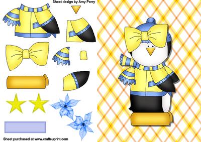 Cute Yellow & Blue Penguin on Pretty Yellow Paper