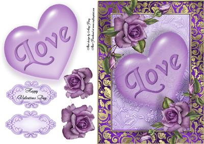 Beautiful Purple Roses with Lilac Love Heart