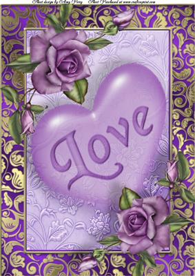 Beautiful Purple Roses with Lilac Love Heart A4