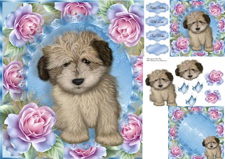 Beautiful Shaggy Dog with Roses 8x8 Mini Kit