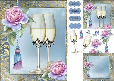 Beautiful Champagne Glass's & Roses 8x8 Mini Kit