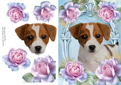 Cute Jack Russel in Blue Roses