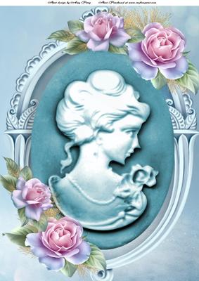 Beautiful Blue Cameo with Roses A4