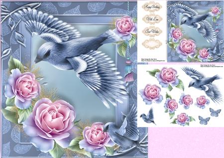 Beautiful Frosted Rose's with Bird's 8x8 Mini Kit
