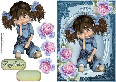 Little Kiki Girl with Blue Frosted Roses