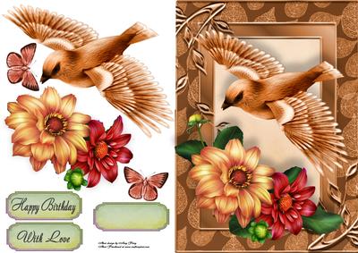 Beautiful Orange & Red Roses with Bird