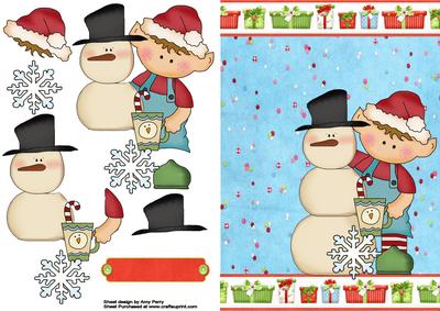 Cute Little Boy with Snowman & Hot Coco