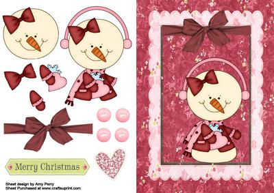 Gorgeous Girl Snowman in Pink Holly Frame