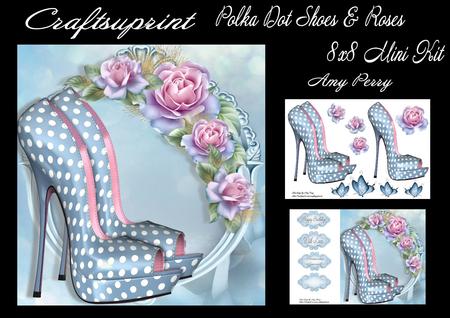 Blue Polka Dot Shoes with Roses 8x8 Mini Kit
