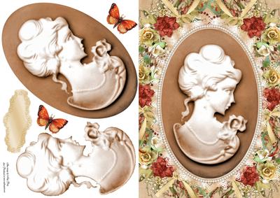 Beautiful Beige Cameo with Vintage Flowers