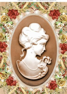 Beautiful Beige Cameo with Vintage Flowers A4