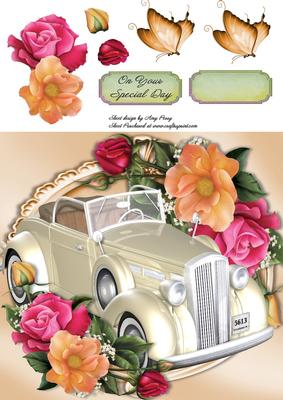 Beautiful Cream Wedding Car with Summers Flowers 8x8