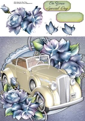 Beautiful Cream Wedding Car with Pale Blue Roses 8x8