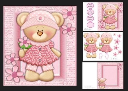 Gorgeous Bear with Pink Flower 8x8 Mini Kit