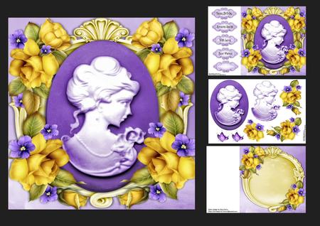 Beautiful Violet Cameo with Yellow Roses 8x8 Mini Kit