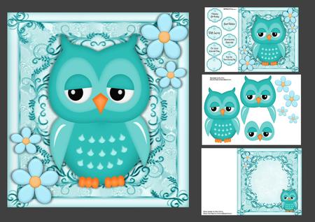 Gorgeous Turquoise Owl 8x8 Mini Kit