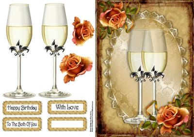 Elegant Champagne Glass's & Peach Rose's