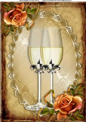 Elegant Champagne Glass's & Peach Rose's A4