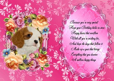 Gorgeous Cavalier Puppy in Bed of Flowers Insert