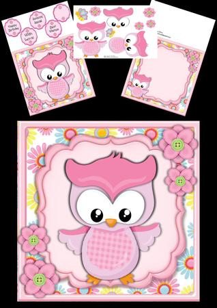 Gorgeous Little Pink Owl with Flowers 8x8 Mini Kit