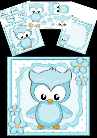 Cute Baby Blue Owl 8x8 Mini Kit