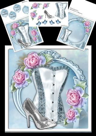 Beautiful White & Silver Corset with Roses 8x8 Mini Kit