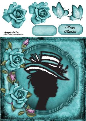 Beautiful Black Silhouette with Turquoise Roses